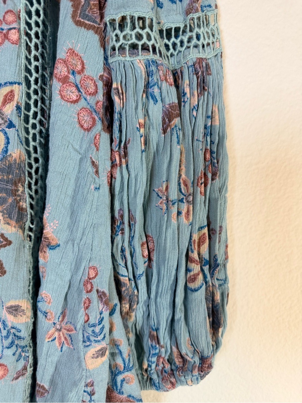 Free People Floral Crochet Lace Mini Dress Tunic Blue Boho S - Picture 4 of 10